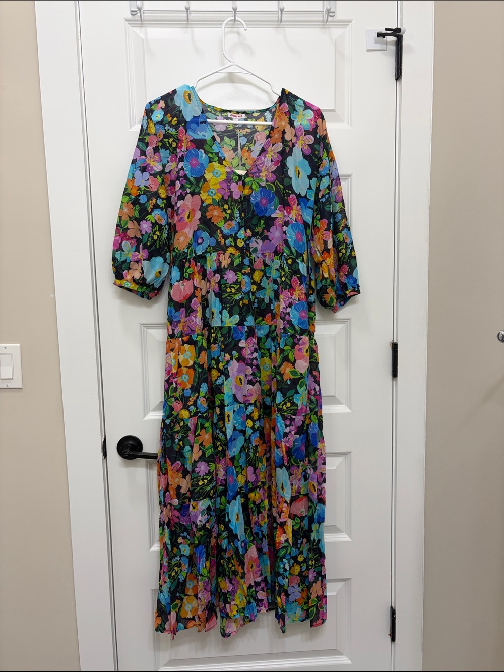 Johnny Was Floral V-Neck Midi Dress